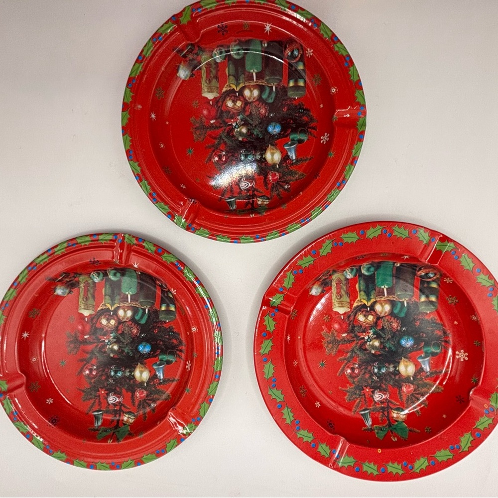 Vtg Christmas‎ Ashtrays Santa Claus Candles Tree Snowman New No Box Gifts Crafts - Picture 3 of 5